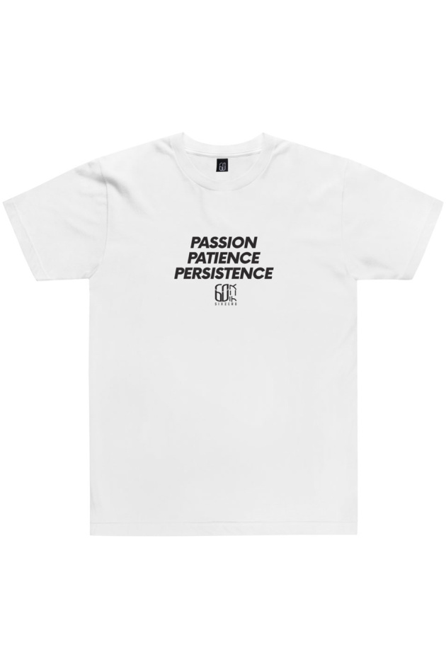 passion patience persistence 3p white t-shirt|passion patience persistence 3p white t-shirt back|passion patience persistence 3p white t-shirt 2|passion patience persistence 3p white t-shirt