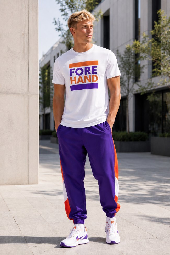 forehand_tshirt_purple_loose_pants T-Shirt Forehand Logo - Image 1
