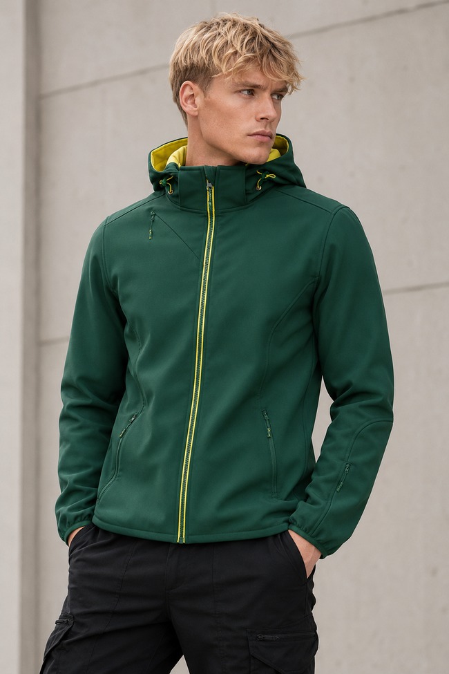 green_jacket_mens Sixzero Hooded Softshell Jacket - Image 1